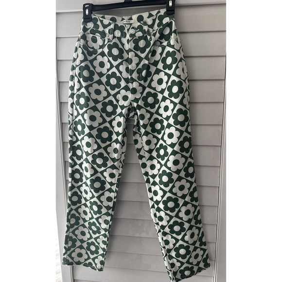 PacSun Denim - PacSun Womens Flower Jeans Green Love Daisy Sz 23, High Rise Straight Button Fly